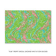Load image into Gallery viewer, Chic Paisley Bridal Shower Invitation with preppy pink and green paisley print and artsy wedding dress design.