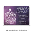 Load image into Gallery viewer, Chic Purple Watercolor Bridal Shower Invitation featuring a fashion wedding dress design, perfect for modern brides.