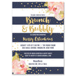 Load image into Gallery viewer, Elegant Navy Stripe and Pink Brunch and Bubbly Bridal Shower Invitations, with navy blue stripes and a corner flower design