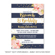Load image into Gallery viewer, Elegant Navy Stripe and Pink Brunch and Bubbly Bridal Shower Invitations, with navy blue stripes and a corner flower design