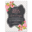 Load image into Gallery viewer, Elegant Pink Bloom and Chalkboard Bridal Shower Invitation with flowy pink fonts and grey striped background.
