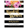 Load image into Gallery viewer, Elegant Floral Pink and Gold Bridal Shower Invitations with black and white stripes, chic gold glitter, and pink flowers