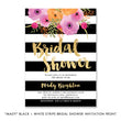Load image into Gallery viewer, Elegant Floral Pink and Gold Bridal Shower Invitations with black and white stripes, chic gold glitter, and pink flowers