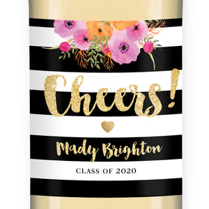 "Mady" Black + White Stripe Graduation Wine Labels