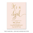 Load image into Gallery viewer, Blush pink + gold glitter It's A Girl! "Mila" baby shower invitation | digibuddha.com
