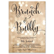 Load image into Gallery viewer, Chic bokeh champagne brunch and bubbly bridal shower invitation with elegant black script font and sparkling design