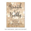 Load image into Gallery viewer, Chic bokeh champagne brunch and bubbly bridal shower invitation with elegant black script font and sparkling design