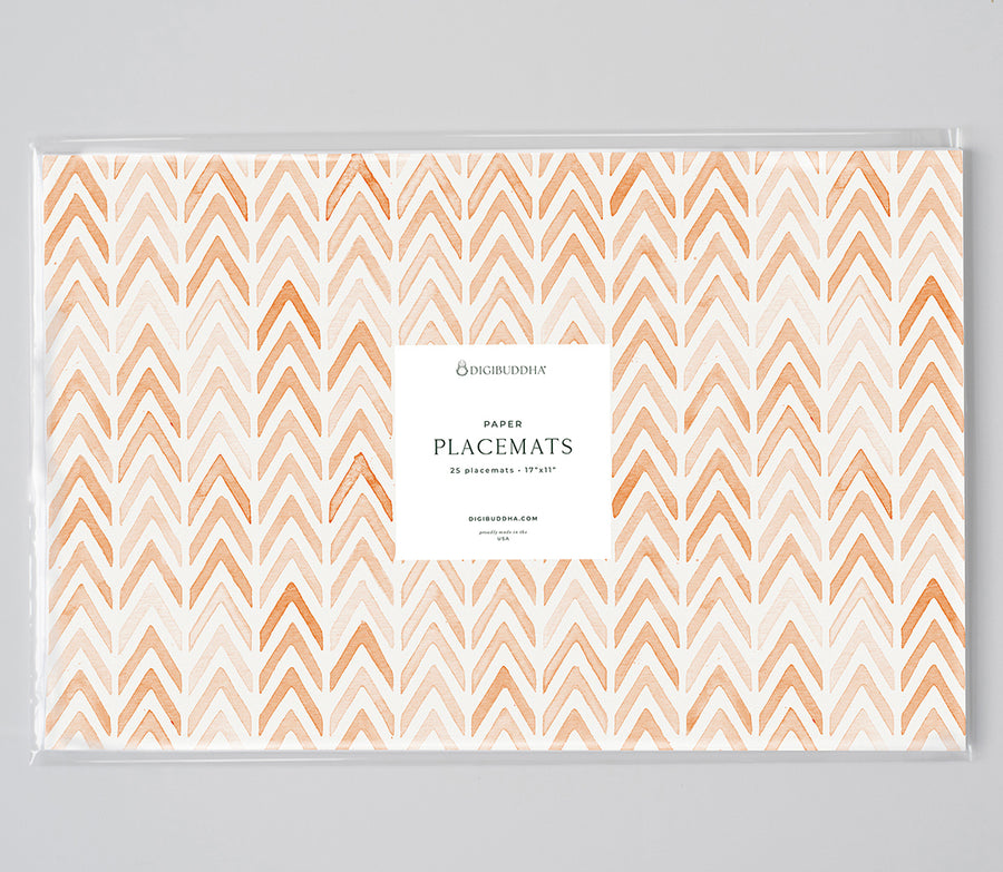 Orange Watercolor Chevron Print Paper Placemats by Digibuddha