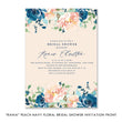 Load image into Gallery viewer, Elegant peach and navy floral bridal shower invitation featuring classic peach and deep blue flowers