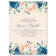 Load image into Gallery viewer, Elegant peach and navy floral bridal shower invitation featuring classic peach and deep blue flowers