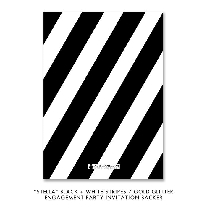 Black + White striped gold glitter "Stella" She said yes! Engagement party invitation backer | digibuddha.com