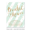 Load image into Gallery viewer, Gold and Stripe Mint Bridal Shower Invitations, featuring mint and white stripes and gold fonts, by Digibuddha.