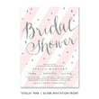 Load image into Gallery viewer, Elegant blush and silver bridal shower invitations with chic pink stripes and an elegant silver glitter font, by Digibuddha.