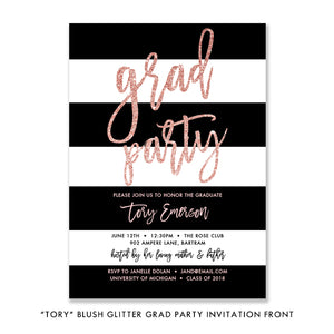 "Tory" Blush Pink Glitter Graduation Party Invitation