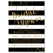 Load image into Gallery viewer, Elegant black white and gold dots bridal shower invitation with a modern design with black & white stripes and gold shimmer.