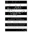 Load image into Gallery viewer, Elegant Classic Black and Silver Bridal Shower Invitation with a shimmer look, silver dots, and black and white stripes.