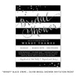 Load image into Gallery viewer, Elegant Classic Black and Silver Bridal Shower Invitation with a shimmer look, silver dots, and black and white stripes.