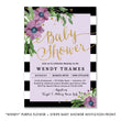 Load image into Gallery viewer, "Wendy" Purple Flower + Stripe Baby Shower Invitation