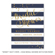 Load image into Gallery viewer, Elegant navy and gold bridal shower invitations with navy stripes adorned with shimmering gold dots and a glam gold font.