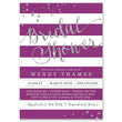Load image into Gallery viewer, Chic Silver Dots and Purple Stripes Bridal Shower Invitation with bold silver font and glamorous design.