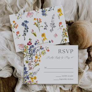 Pressed Wild Flower Wedding Invitation Suite