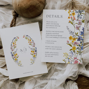 Pressed Wild Flower Wedding Invitation Suite