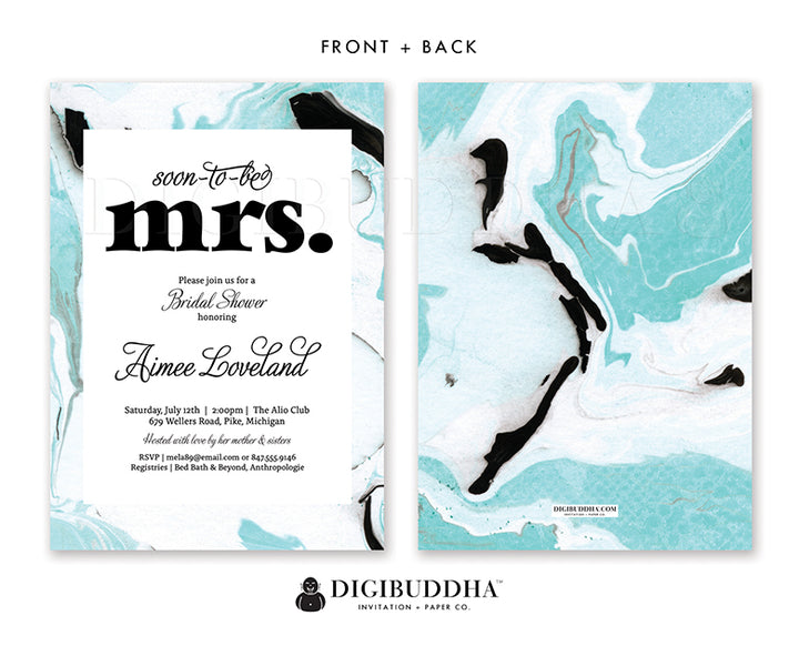 Elegant black and blue marble design bridal shower invitation by Digibuddha, perfect for a chic and modern bridal celebration