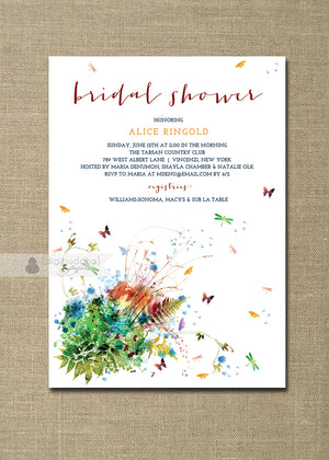 Colorful butterfly bridal shower invitation featuring vibrant watercolor design and artsy, fun aesthetic.