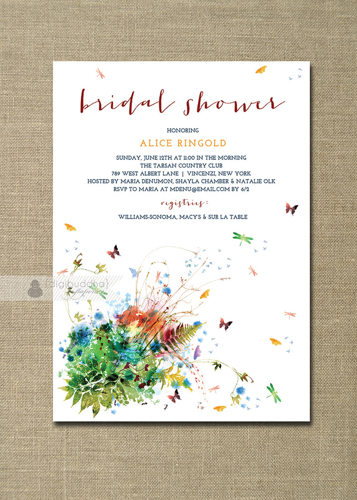 Colorful butterfly bridal shower invitation featuring vibrant watercolor design and artsy, fun aesthetic.
