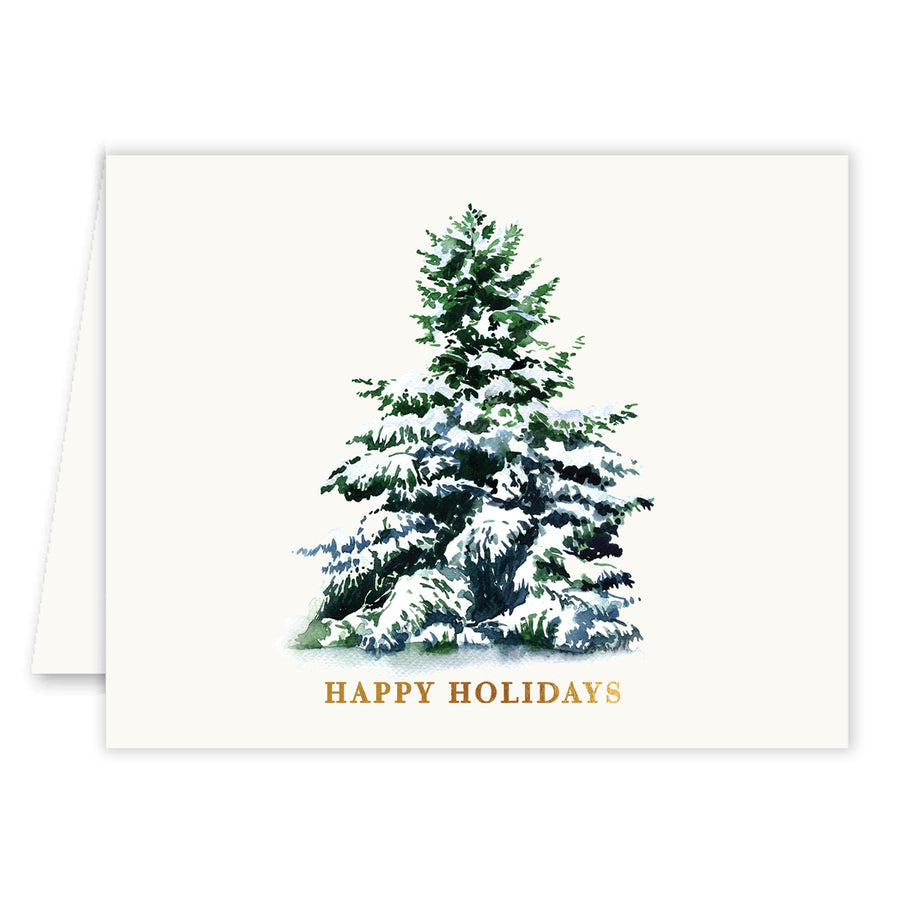 Elegant Happy Holidays Christmas Card displayed with evergreen and minimalist Christmas theme, ready to be personalized with your heartfelt messages