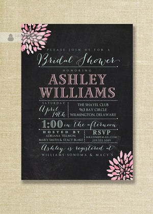 Pink Modern Floral Chalkboard Bridal Shower Invitations, perfect for the modern bride seeking a unique, stylish celebration.
