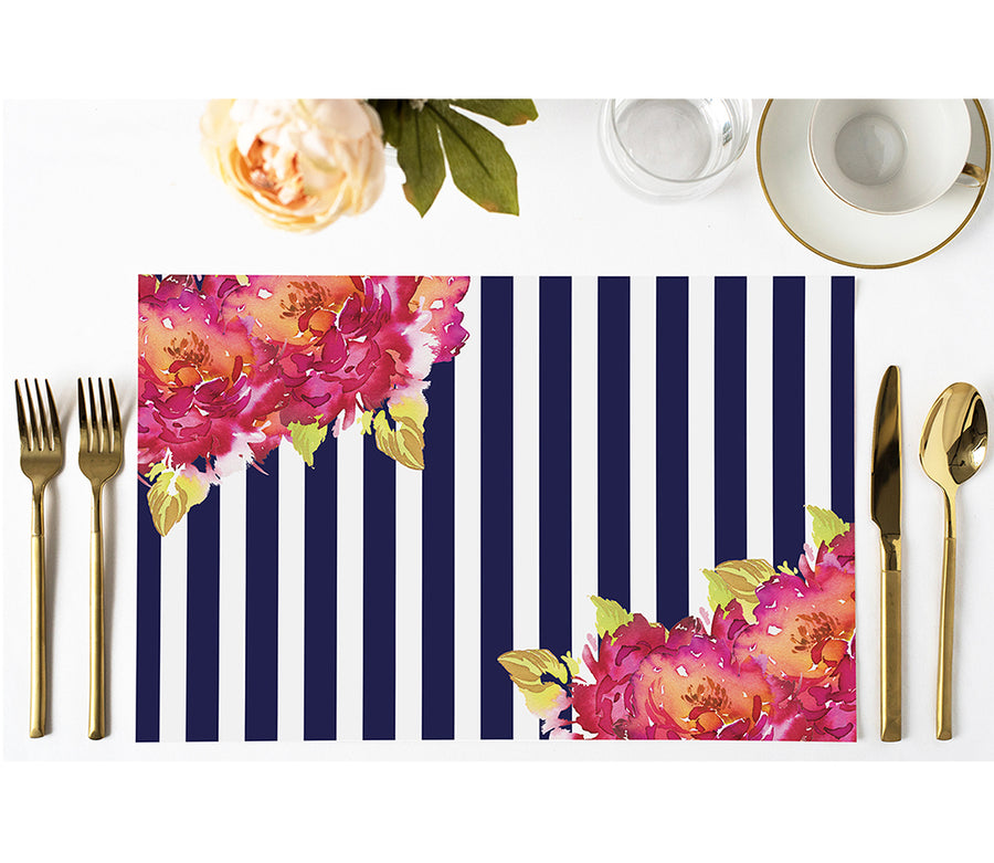 Bright Blooms Paper Placemats Floral and Stripes by Digibuddha