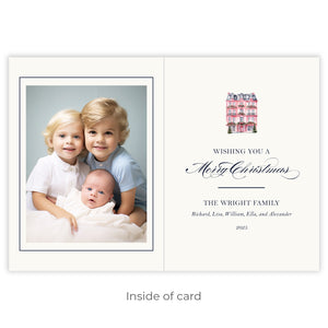 Elegant Paris Pink House Holiday Card with festive Parisian design, ideal for personalized family Christmas greetings