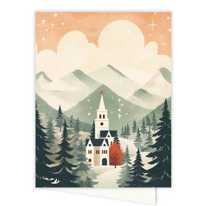 Rustic Christmas cards featuring a Winter Valley Christmas Church design. Perfect for personalized family Christmas greetings