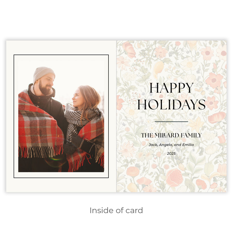 Elegant Warm Winter Floral Frame Folded Holiday Card with floral border and space for personalization