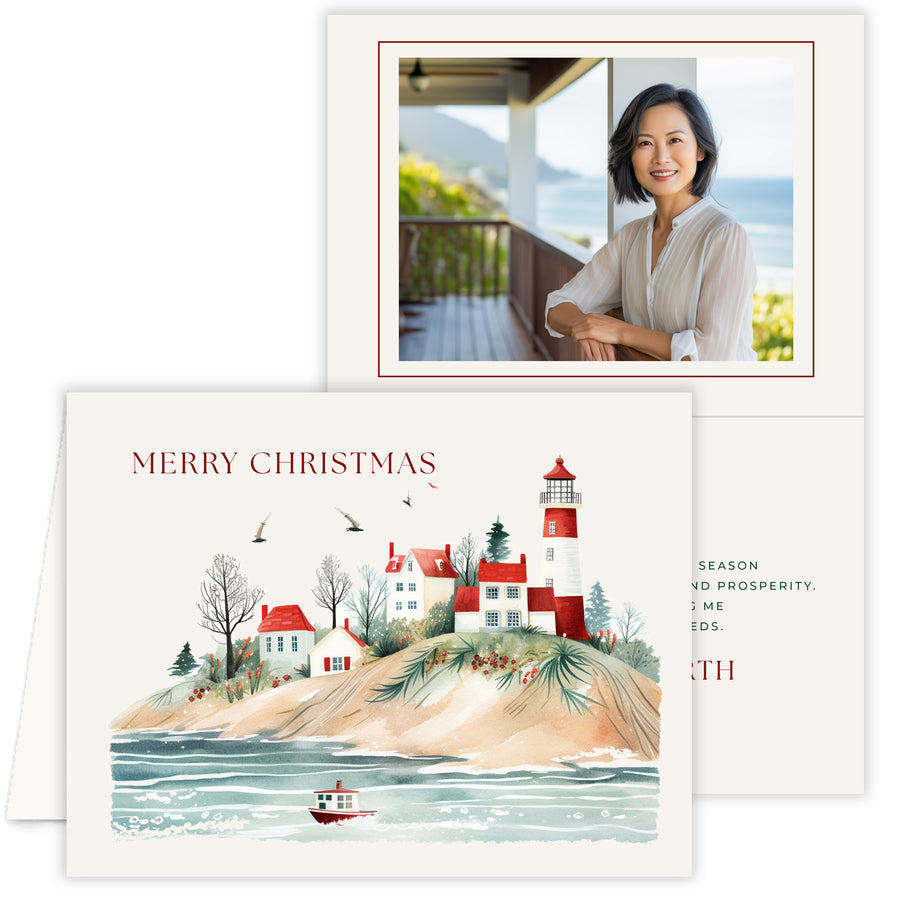 Red Coastal Christmas Real Estate Agent Photo Holiday Cards