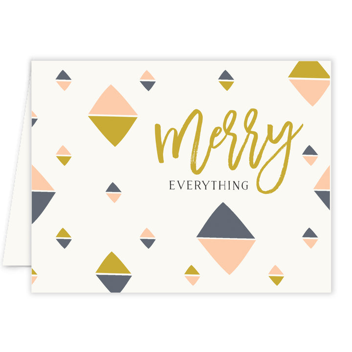 Digibuddha's merry everything Christmas cards with fun, modern geometric design and festive gold lettering.