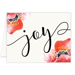 Elegant joy red floral holiday card with watercolor design, blank inside for personalized messages, boxed set of 10