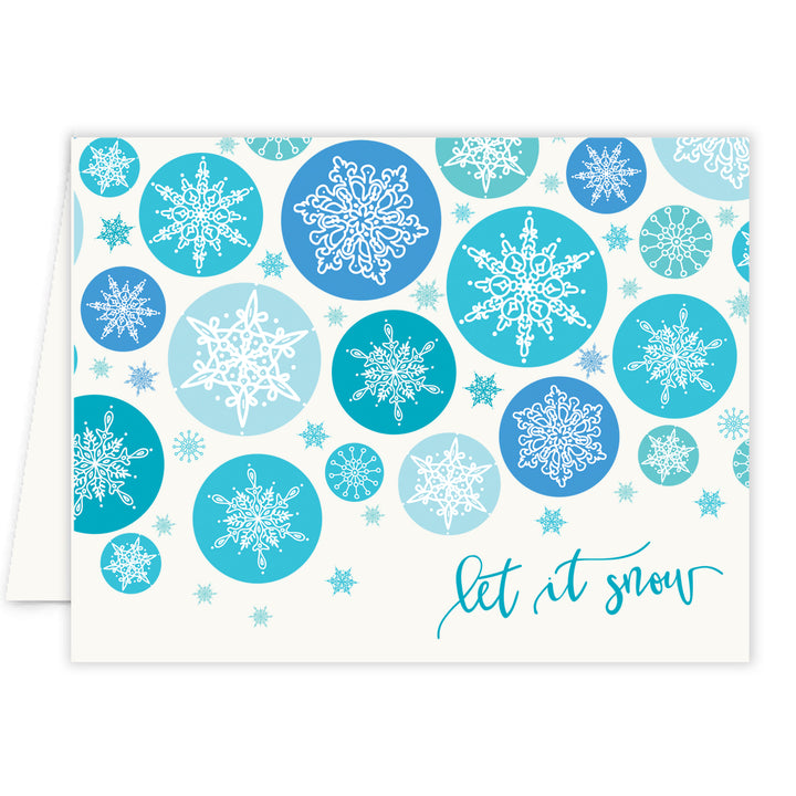 Ice Blue Let It Snow Christmas Card, elegant snowflake design, modern and festive, by Digibuddha.