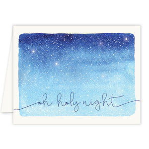 Oh holy night Christmas holiday cards by Digibuddha, with midnight blue and white starry design, ready to be personalized.