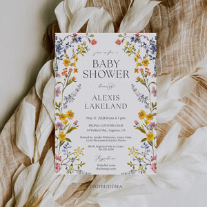 Pressed Floral Design Baby Shower Invitations