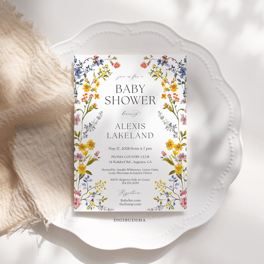 Pressed Floral Design Baby Shower Invitations