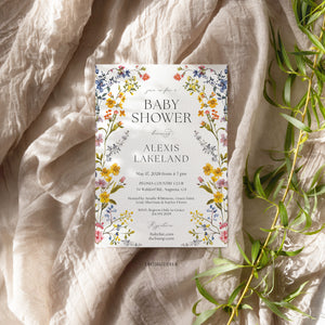 Pressed Floral Design Baby Shower Invitations