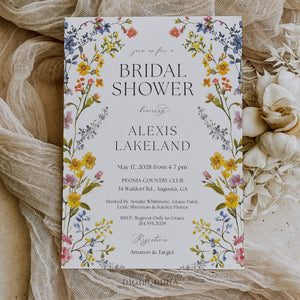 Pressed Wild Flowers Bridal Shower Invitation