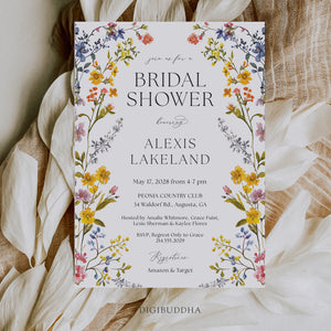 Pressed Wild Flowers Bridal Shower Invitation