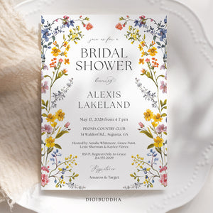 Pressed Wild Flowers Bridal Shower Invitation