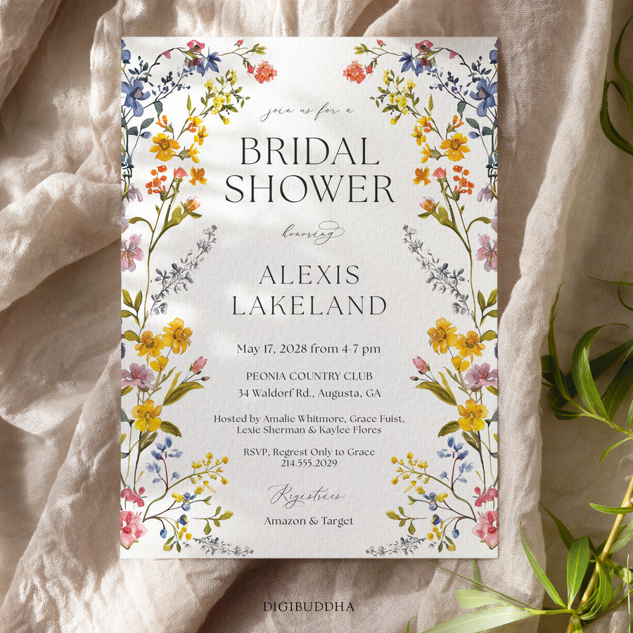 Pressed Wild Flowers Bridal Shower Invitation