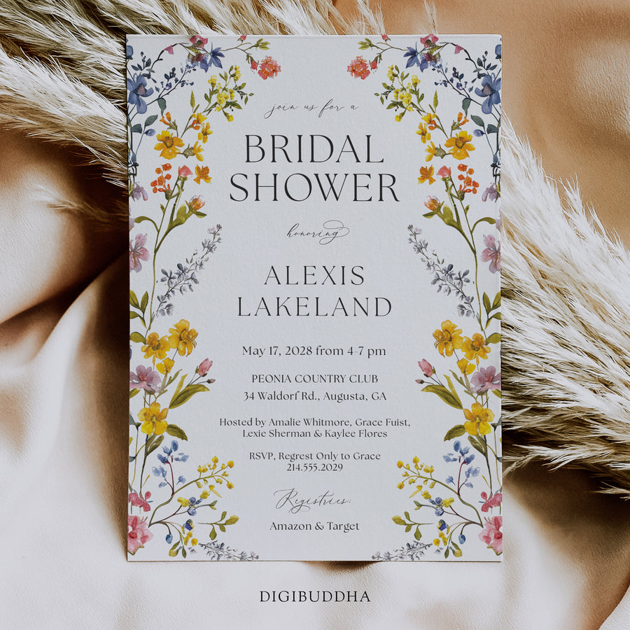 Pressed Wild Flowers Bridal Shower Invitation