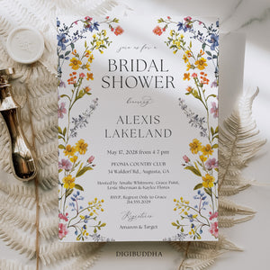 Pressed Wild Flowers Bridal Shower Invitation