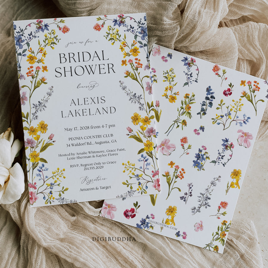 Pressed Wild Flowers Bridal Shower Invitation